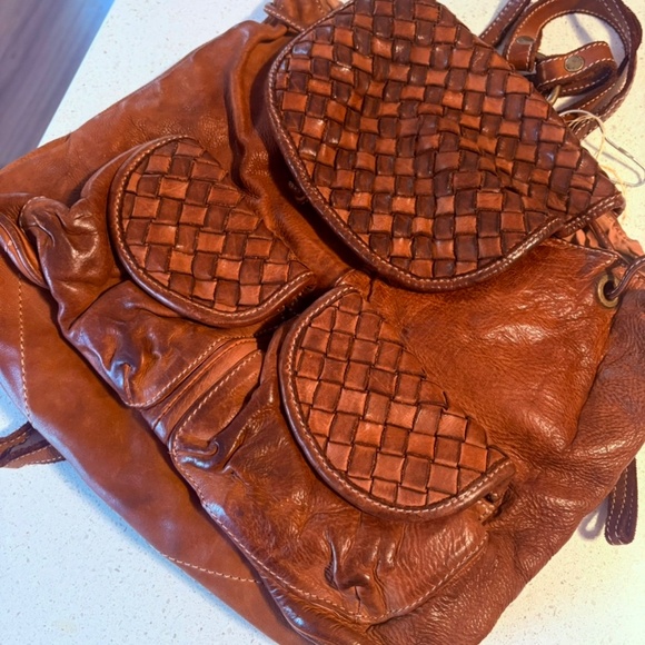 Costanza Rota Backpack Bag Brown Woven Distressed Leather Handbag Italy - Picture 2 of 2